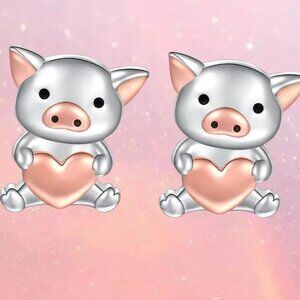 🌺 🌺 🌺Cute Piggy Hugging Heart Stud Earrings